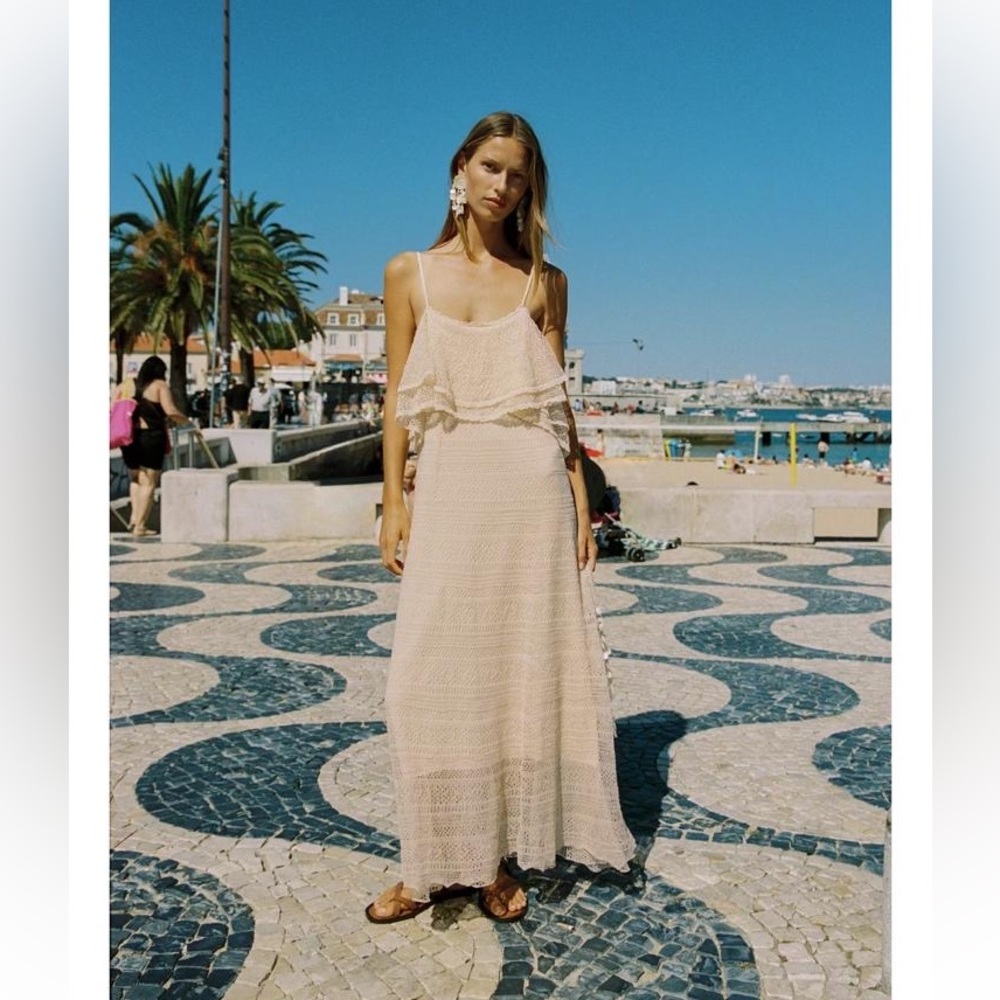 Zara pointelle knit ruffle dress